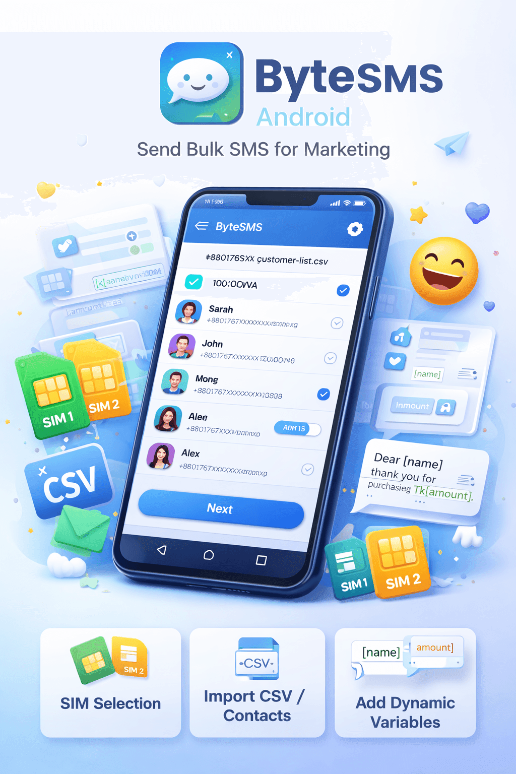 bulk sms marketing app ,byte sms android app in bd, 1 year subscription